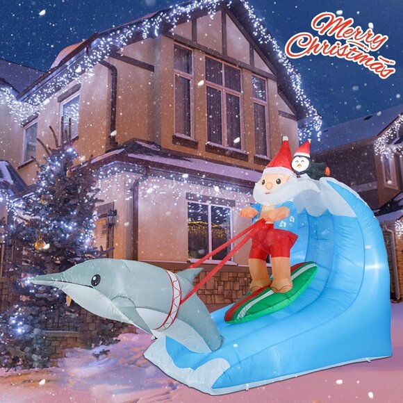 ⚡7.55FT Christmas Inflatable Santa Claus Penguin Dolphin Outdoor Decoration - Picture 4 of 7